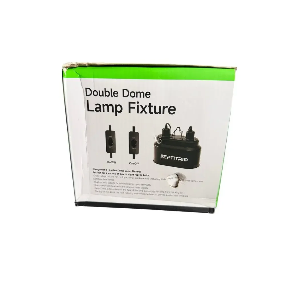 Reptitrio Double Dome Reptile Lamp Fixture Dual Bulb Heat Light 320W NIB